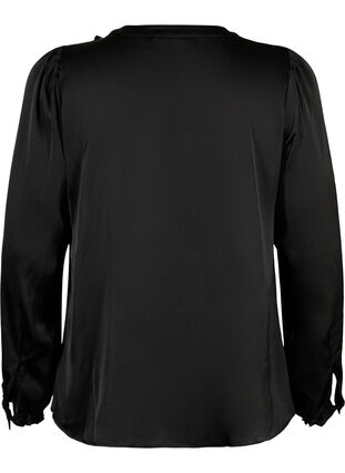 Skjortebluse i satin med flæsedetaljer, Black, Packshot image number 1