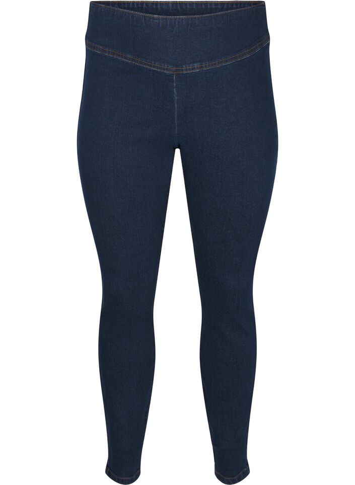 Stretchy jeggings med høj talje, Dark Blue, Packshot image number 0