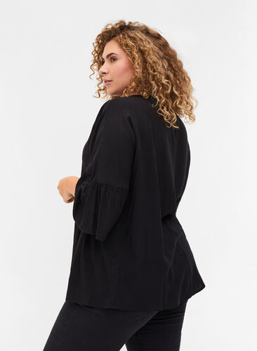 Viskose bluse med 3/4 ærmer, Black, Model image number 1