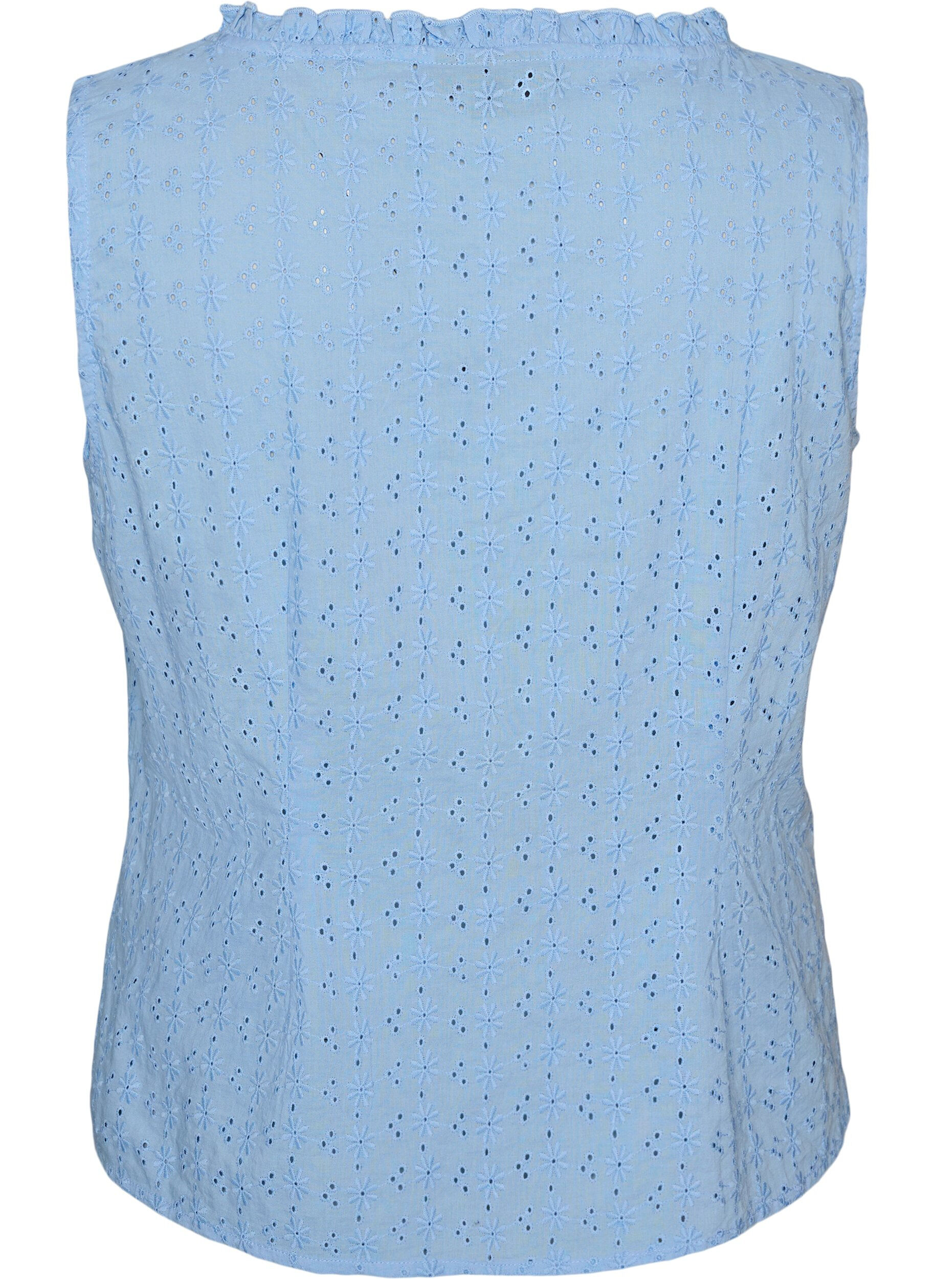 Zizzi&AElig;rmel&oslash;s bluse med broderie anglaise og fl&aelig;ser, Bl&aring;, Packshot image number 1