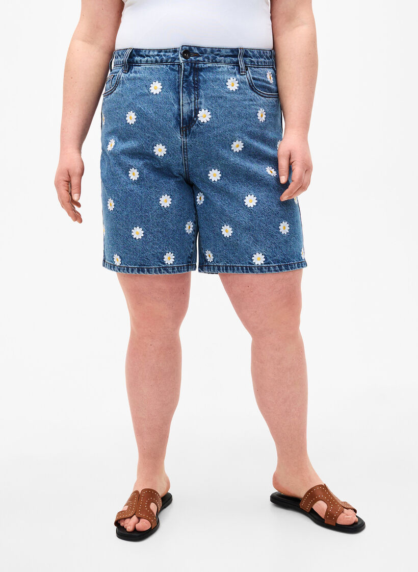 Højtaljede Mille shorts med broderede blomster, L.B. Flower, Model image number 2