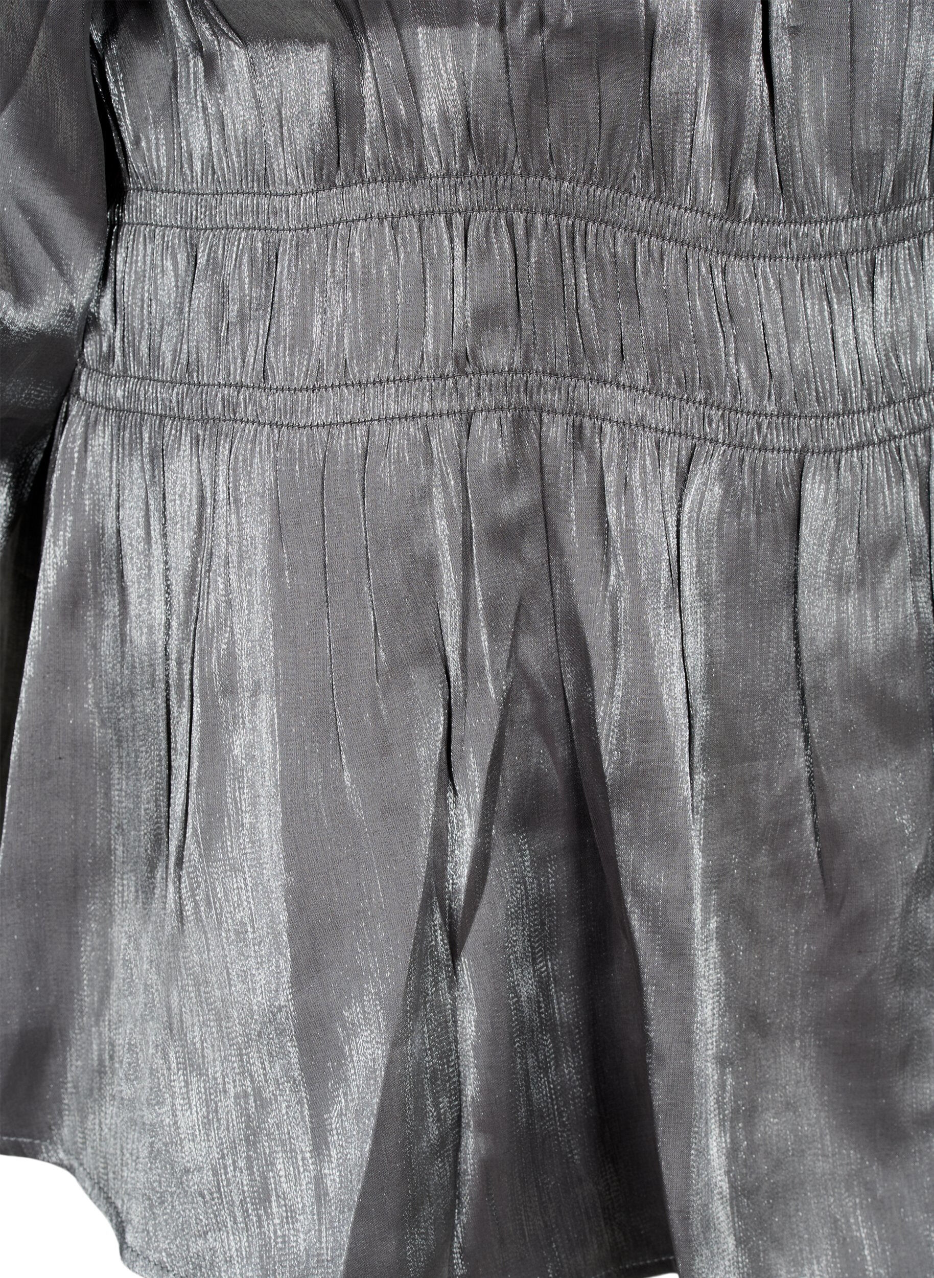 Zizzi S&oslash;lvfarvet bluse med 3/4 &aelig;rmer og smock, Dark Silver, Packshot image number 3