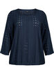 Bluse med broderi anglaise og 7/8 ærmer, Navy Blazer, Packshot image number 0