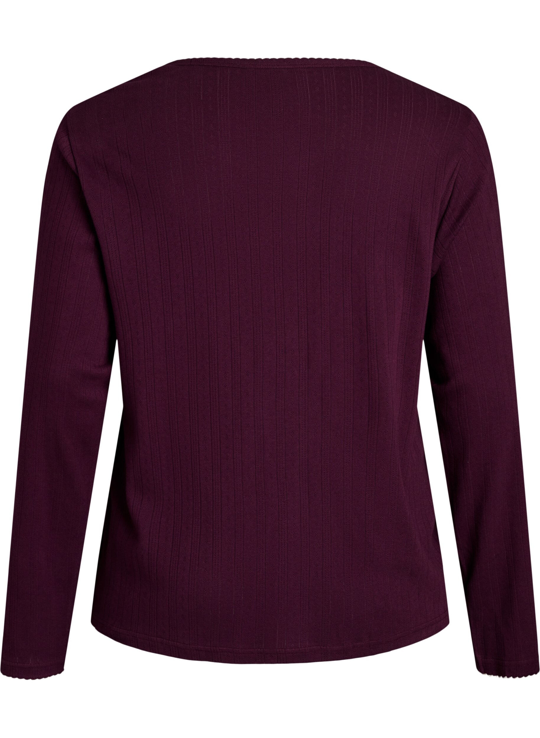 ZizziNatbluse i &oslash;kologisk bomuld med hulm&oslash;nster, M&oslash;rk Bordeaux, Packshot image number 1