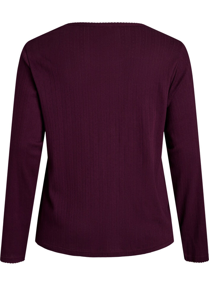 Natbluse i &oslash;kologisk bomuld med hulm&oslash;nster, M&oslash;rk Bordeaux, Packshot image number 1