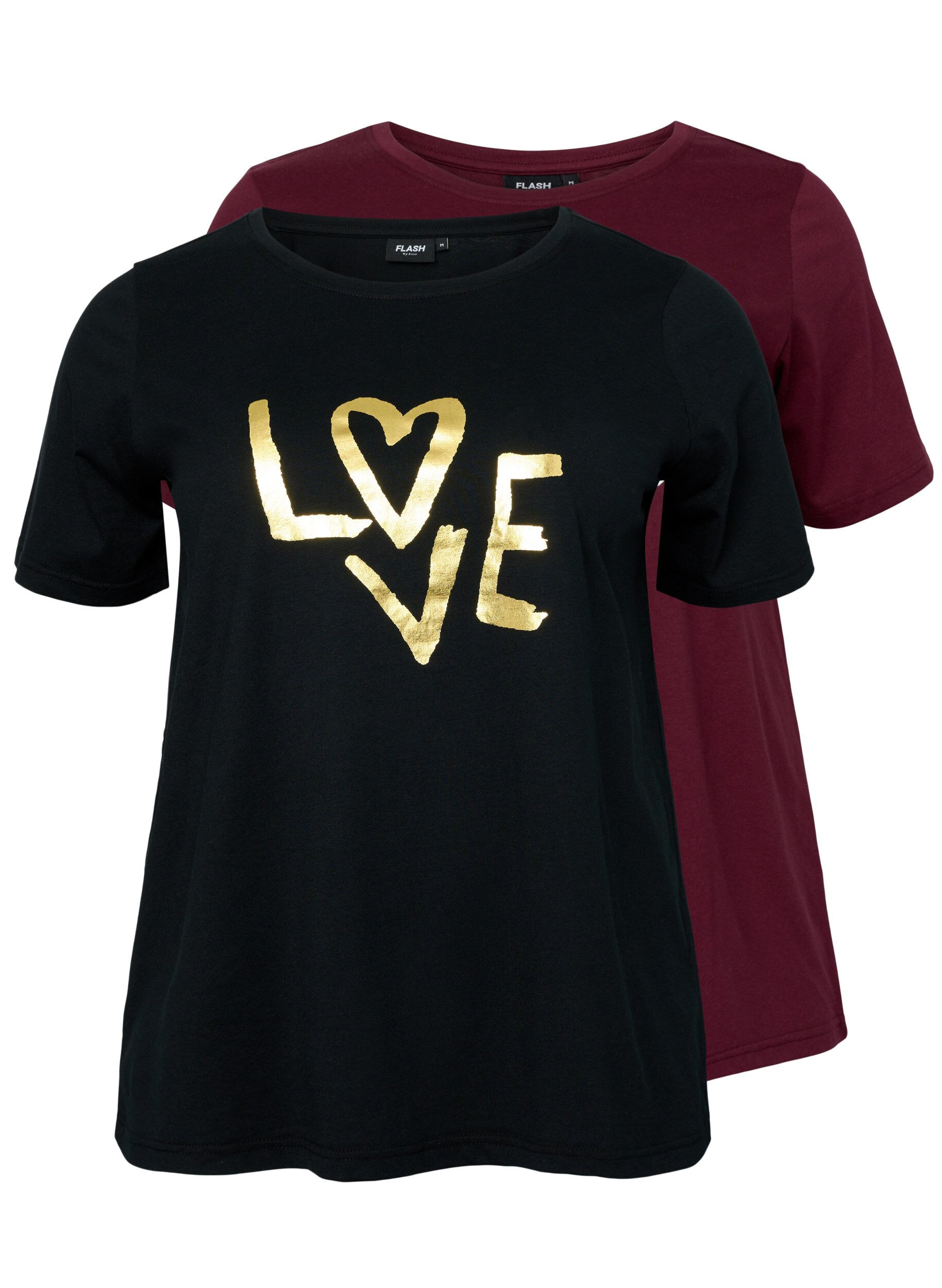 Zizzi FLASH - 2-pak t-shirt med motiv, Black/Port Royale , Packshot image number 0