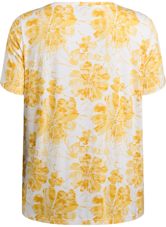 T-shirt med blomsterprint, Gul, Packshot image number 1