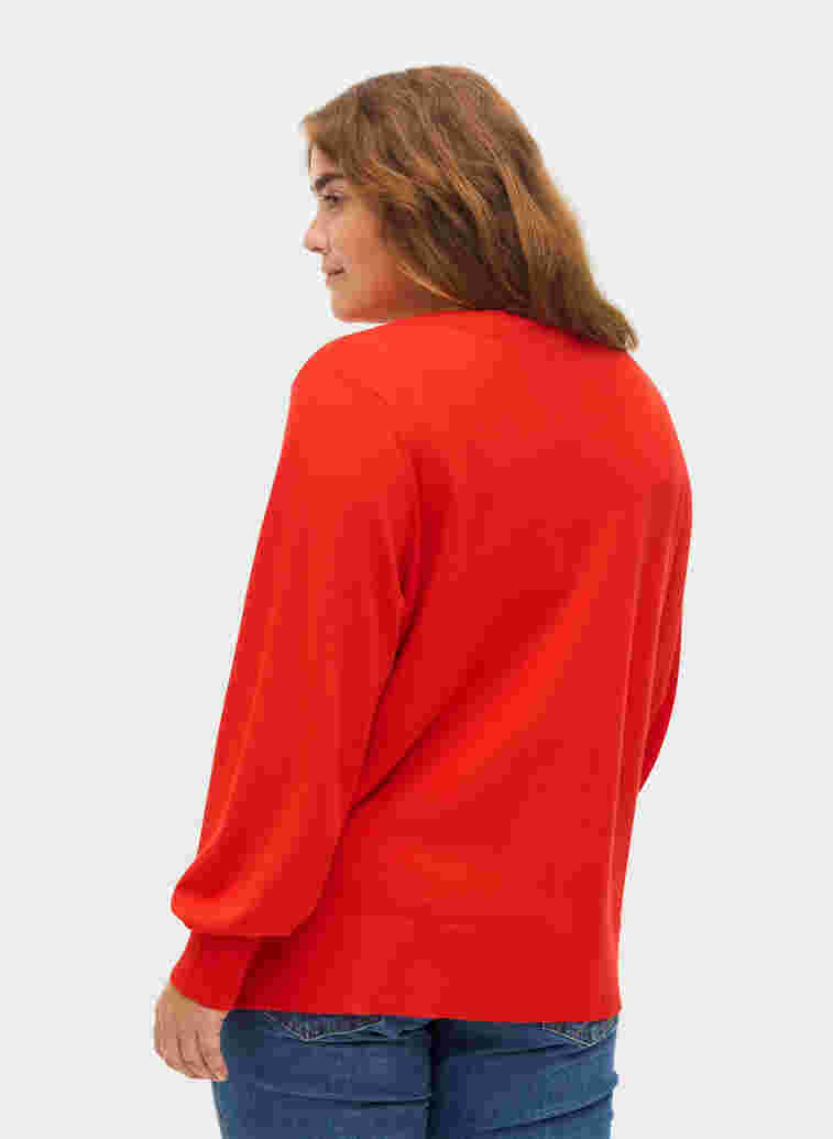 Strikket cardigan med knapper i viskosemix, Fiery Red, Model image number 1