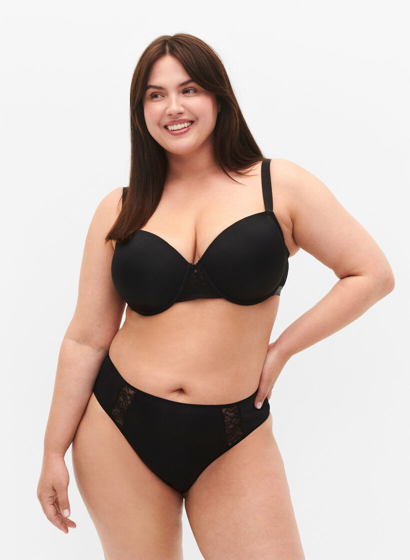 3-pak g-streng med blondedetaljer, Sort, Model image number 0