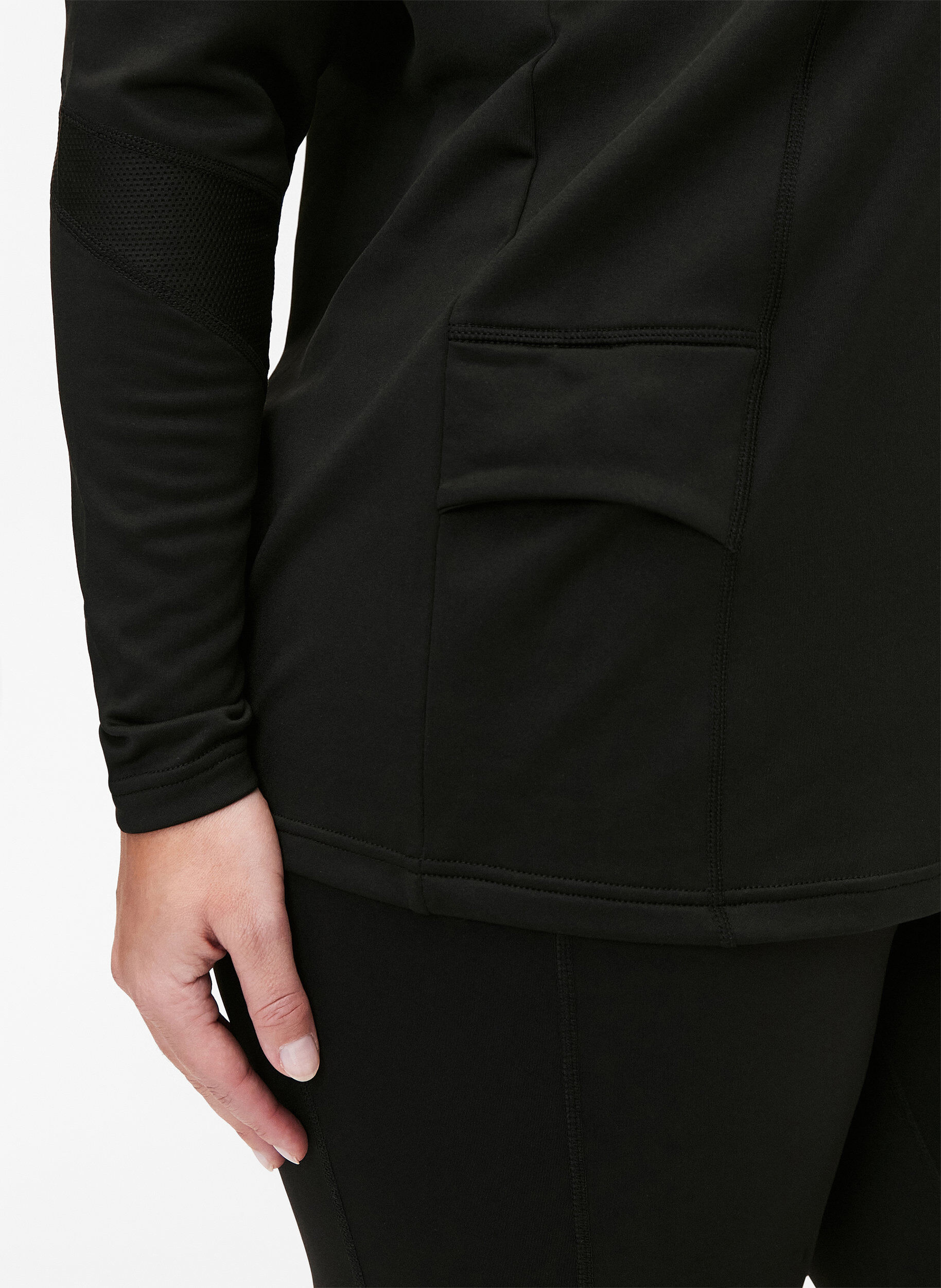 Zizzi Baselayer bluse med lommer og mesh, Black, Model image number 2