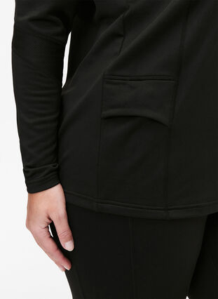 Baselayer bluse med lommer og mesh, Black, Model image number 2