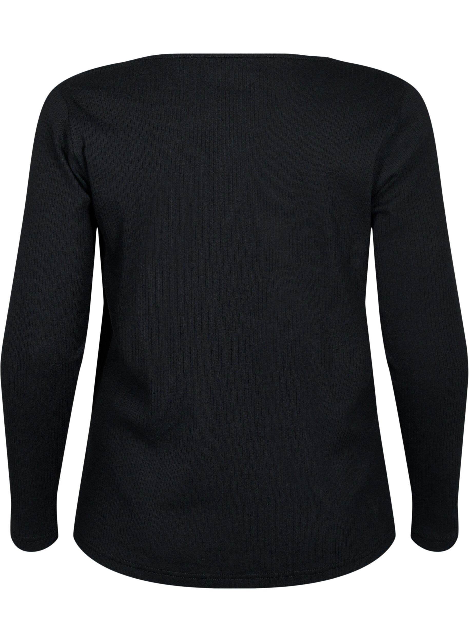 Zizzi Lang&aelig;rmet t-shirt med asymmetrisk udsk&aelig;ring, Black, Packshot image number 1