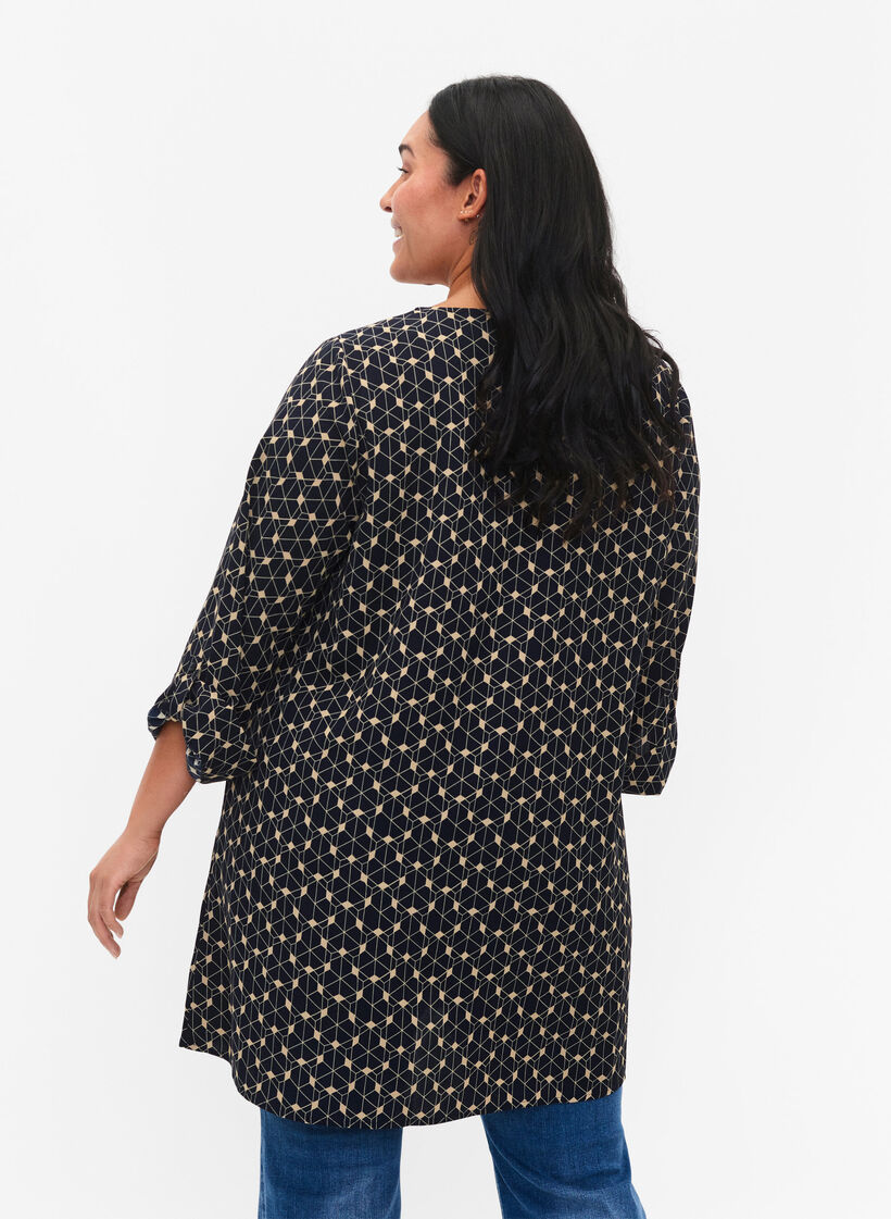 A-shape tunika med print, Blue Beige AOP, Model image number 1