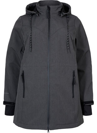 Softshell jakke med aftagelig hætte, Dark Grey Melange, Packshot image number 0