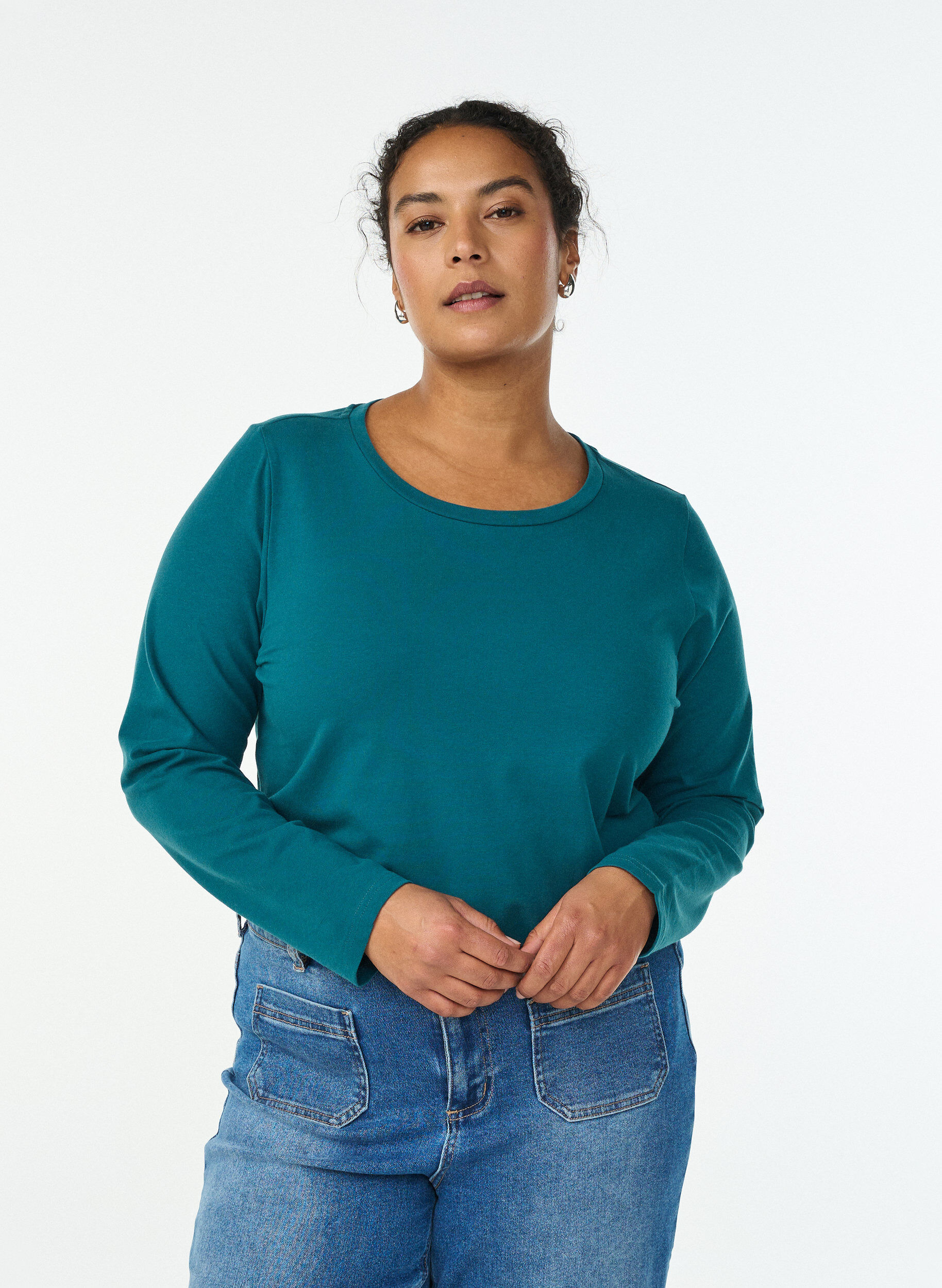 Basis jerseybluse med lange &aelig;rmer, Gr&oslash;n, Model