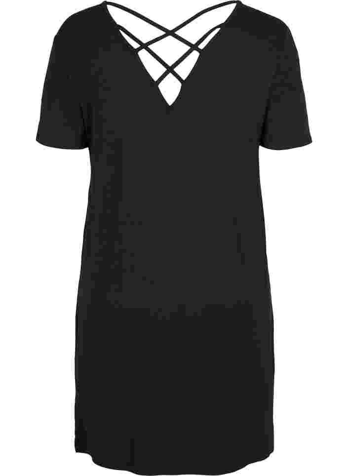 Kortærmet viskose kjole med rygdetalje, Black, Packshot image number 1
