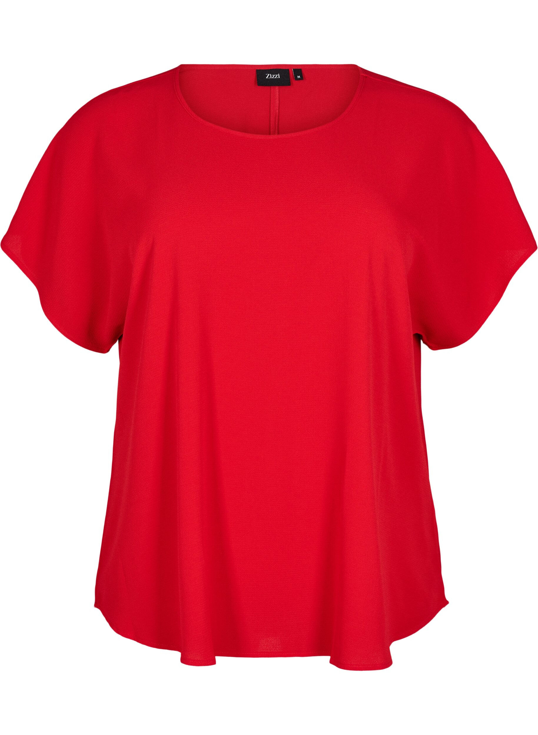 ZizziBluse med korte &aelig;rmer og rund halsudsk&aelig;ring, R&oslash;d, Packshot image number 0