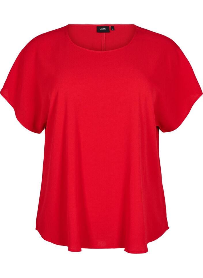 Bluse med korte &aelig;rmer og rund halsudsk&aelig;ring, R&oslash;d, Packshot image number 0