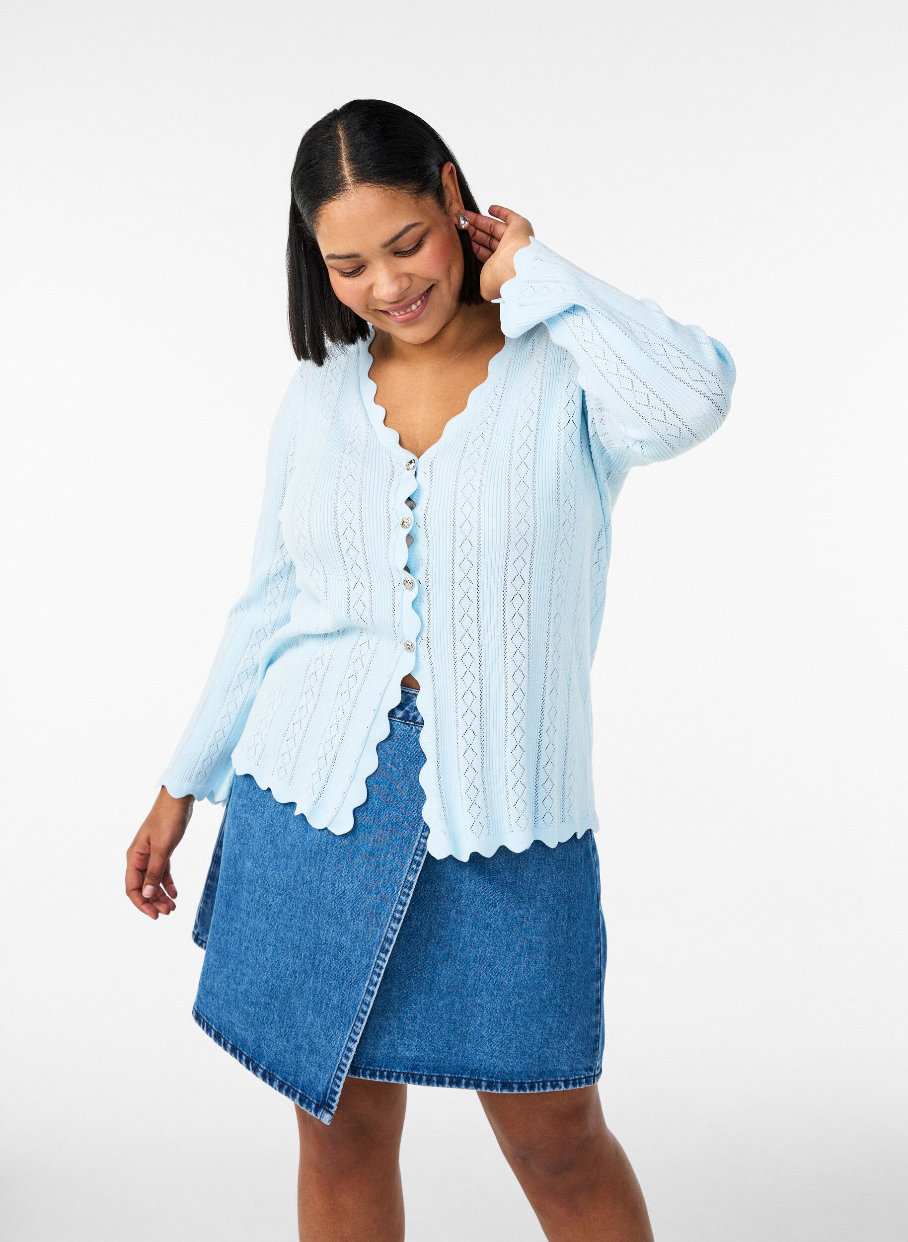 Zizzi Kort denimnederdel med A-snit, Bl&aring;, Model image number 3