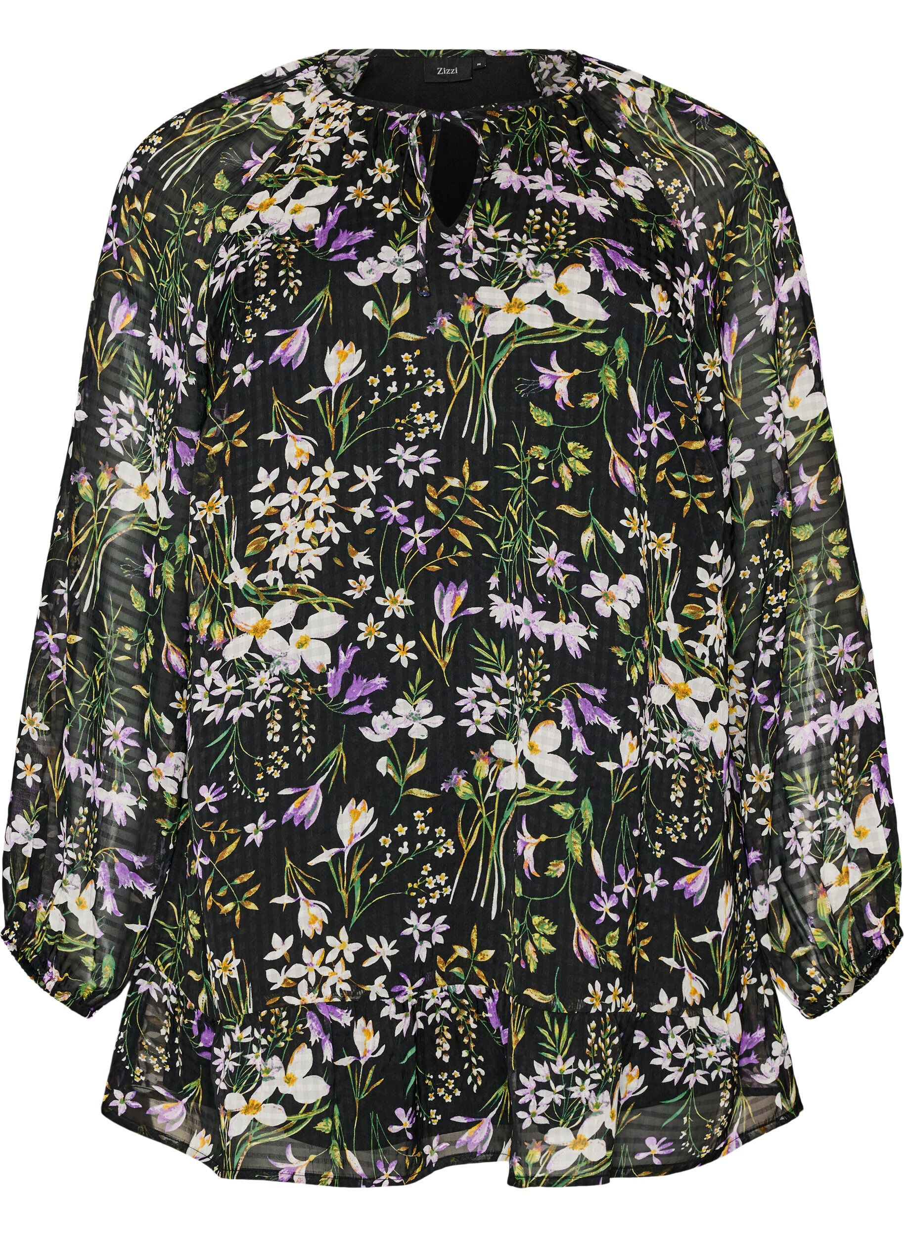 ZizziTunika med blomsterprint og A-form, Sort, Packshot image number 0