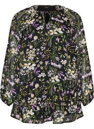 Tunika med blomsterprint og A-form, Sort