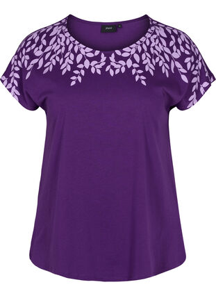 Bomulds t-shirt med printdetaljer, Violet Ind Mel Feath, Packshot image number 0