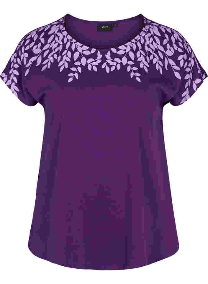 Bomulds t-shirt med printdetaljer, Violet Ind Mel Feath