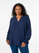 Bluse med smock manchetter og V-udsk&aelig;ring, Bl&aring;, Model image number 0