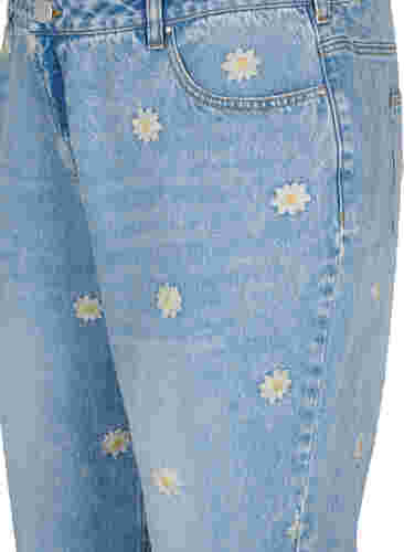 Mille mom fit jeans med blomster broderi, Light Blue w. Flower, Packshot image number 2