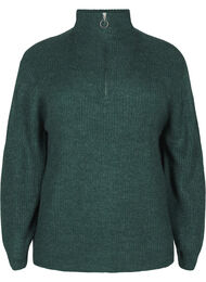 FLASH - Striktrøje med høj hals og lynlås, Grøn