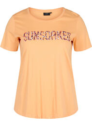 Kortærmet bomulds t-shirt med tryk , Apricot Nectar SUN