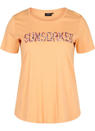 Kortærmet bomulds t-shirt med tryk , Apricot Nectar SUN, Packshot image number 0