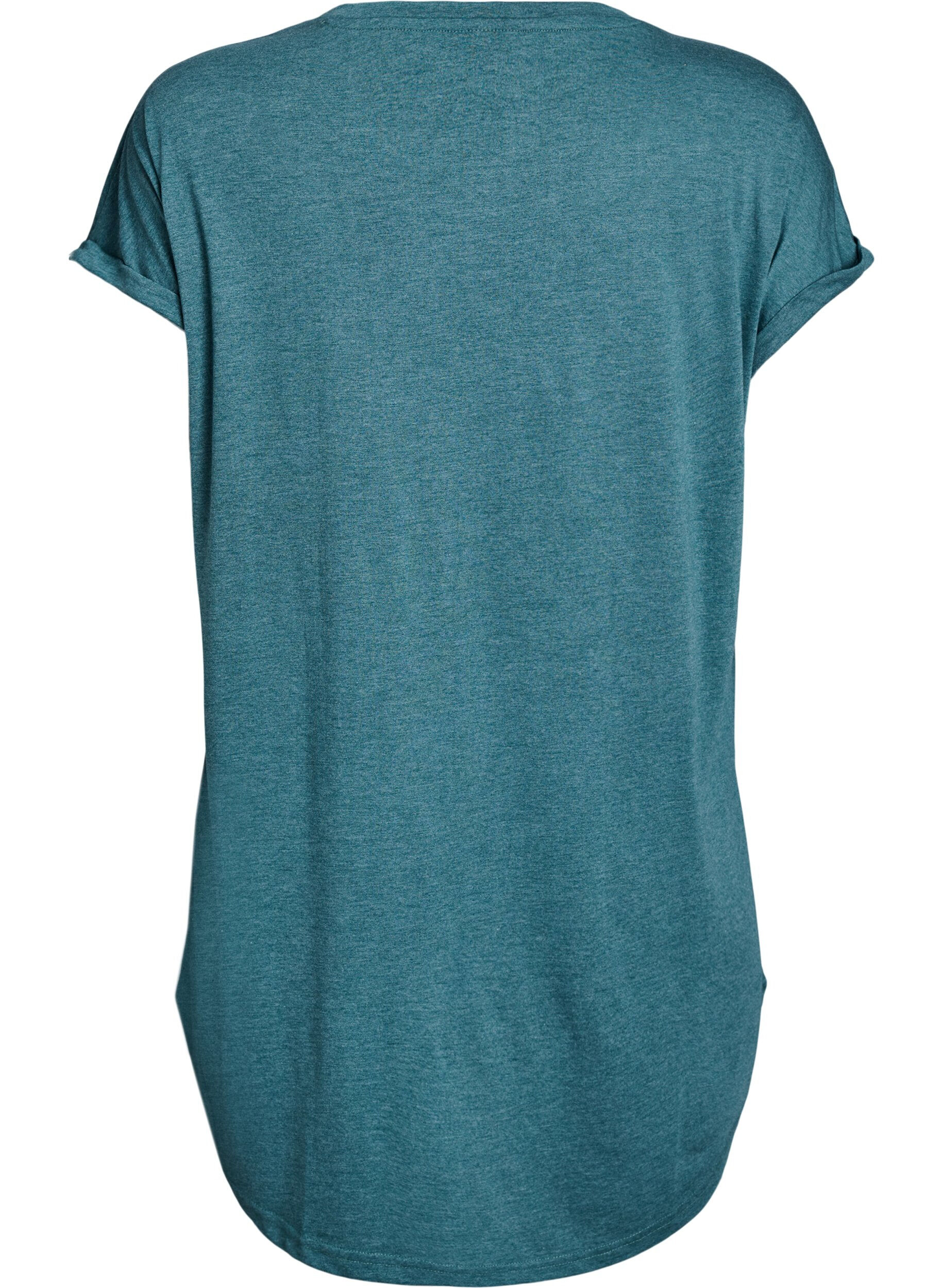 Zizzi Kort&aelig;rmet natkjole med tekstprint, Gr&oslash;n, Packshot image number 1