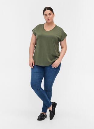 T-shirt med knapper i økologisk bomuld, Thyme, Model image number 1