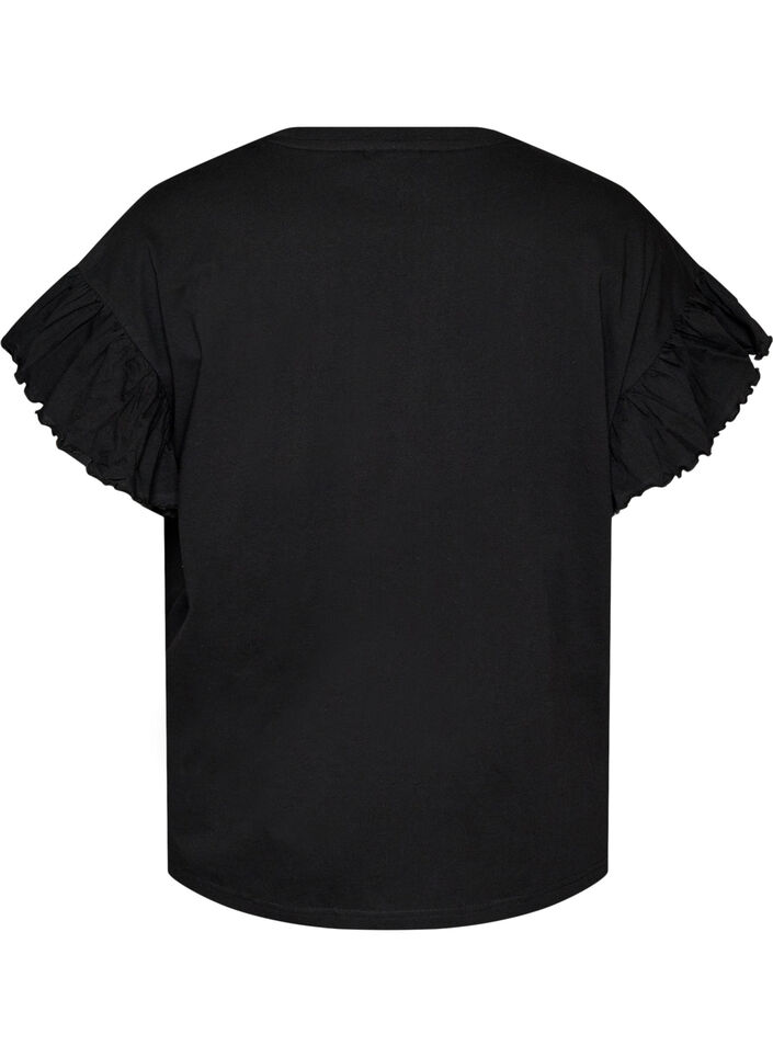 T-shirt i &oslash;kologisk bomuld med fl&aelig;se&aelig;rmer, Sort, Packshot image number 1