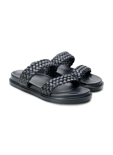 Wide fit sandal i læder, Black, Packshot image number 1