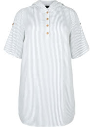 Kortærmet viskose tunika med hætte, Chinois Green Stripe