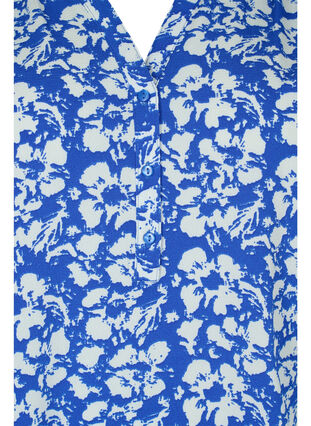 Langærmet bluse med leoprint og v-hals, Blue White Flower, Packshot image number 2