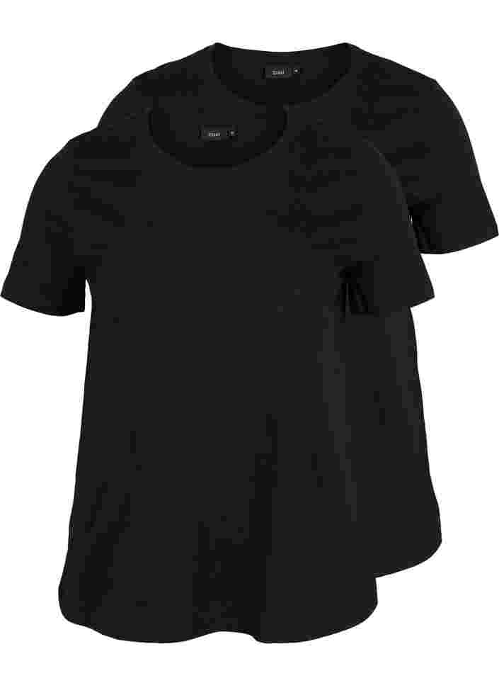 2-pak basis t-shirt i bomuld, Black/Black, Packshot image number 0