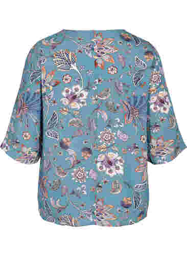 Printet viskose bluse med korte ærmer, Smoke Blue Paisley, Packshot image number 1
