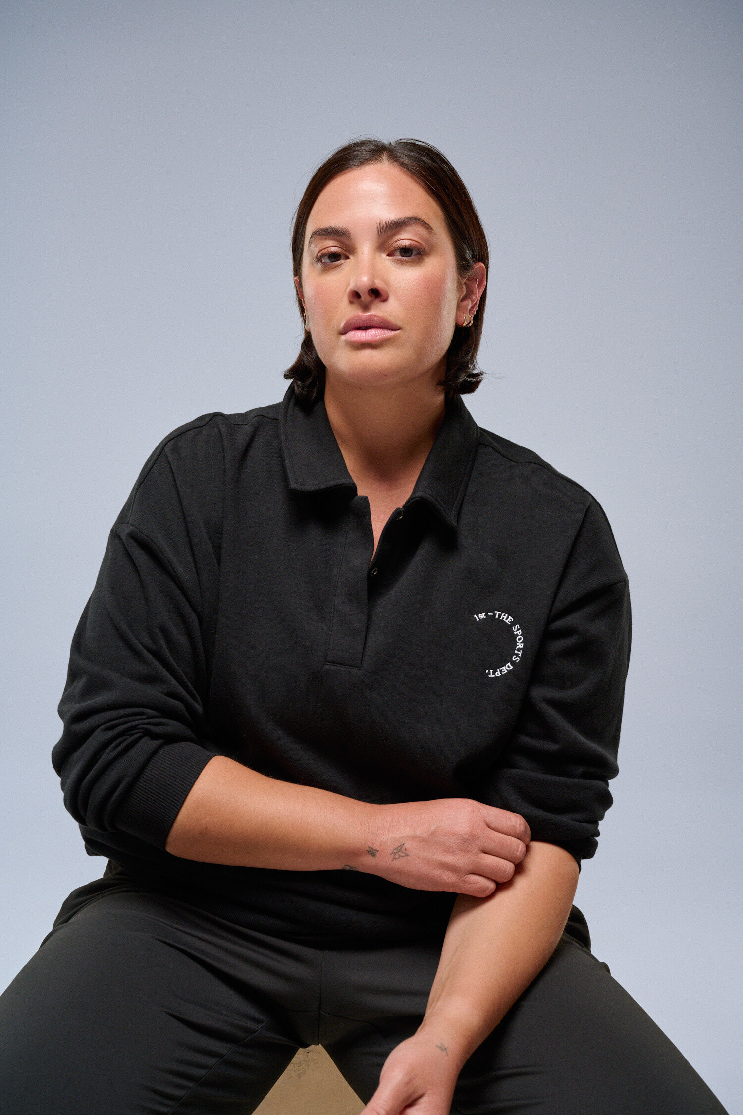 Sweatshirt med polo detaljer, , Model