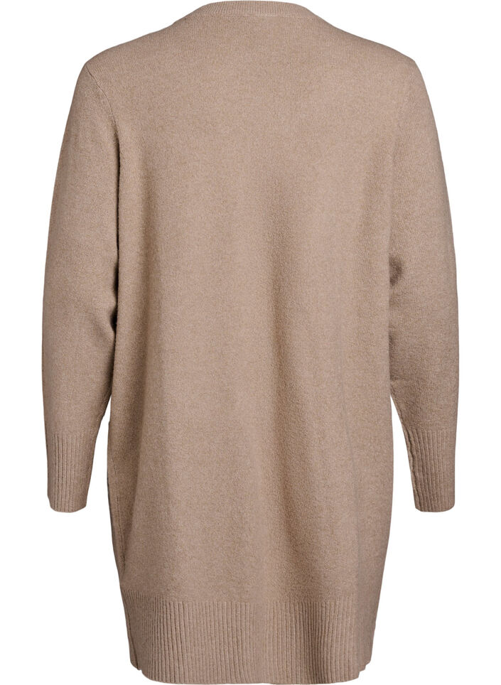 Meleret strik cardigan med lommer, Beige, Packshot image number 1
