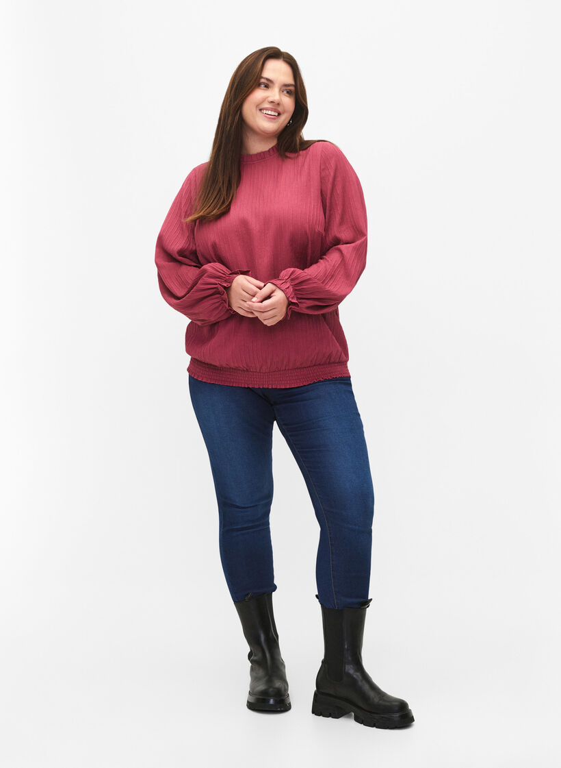 Smockbluse med flæser og tekstur, Dry Rose, Model image number 2