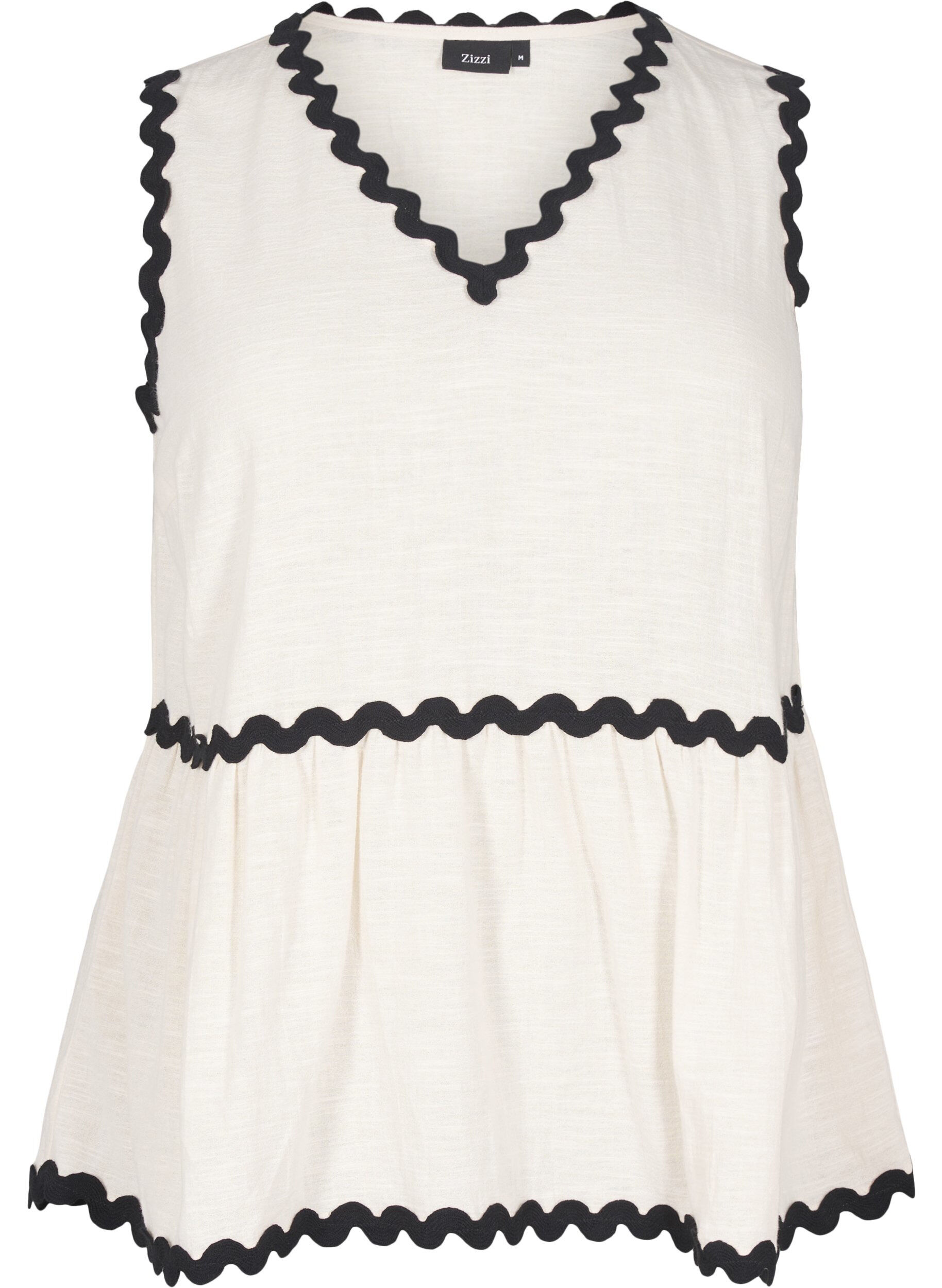 Zizzi &AElig;rmel&oslash;s top med b&oslash;lgede kontrastkanter, Beige, Packshot image number 0