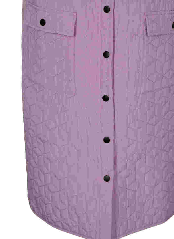 Lang quiltet vest med krave og flæser, Lavender Mist, Packshot image number 3
