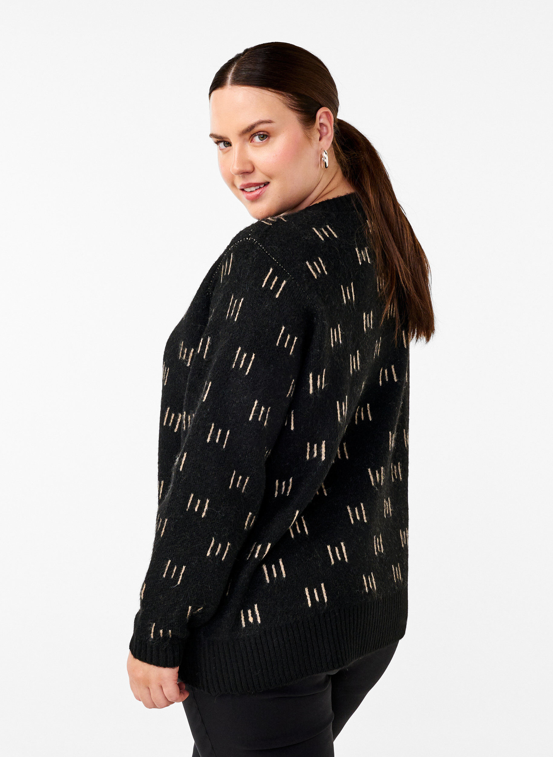 Zizzi M&oslash;nstret strikbluse, Black Mel. Nomad, Model image number 1
