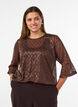 Transparent bluse med pailletter og diamantm&oslash;nster, Brun, Model image number 0