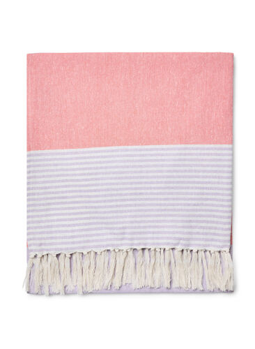 Stribet hammam håndklæde med frynser, Pastel Lilac Comb, Packshot image number 1