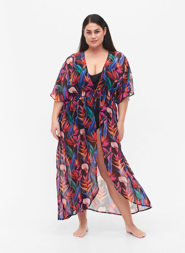 Strand kimono med print, Bright Leaf, Model image number 0