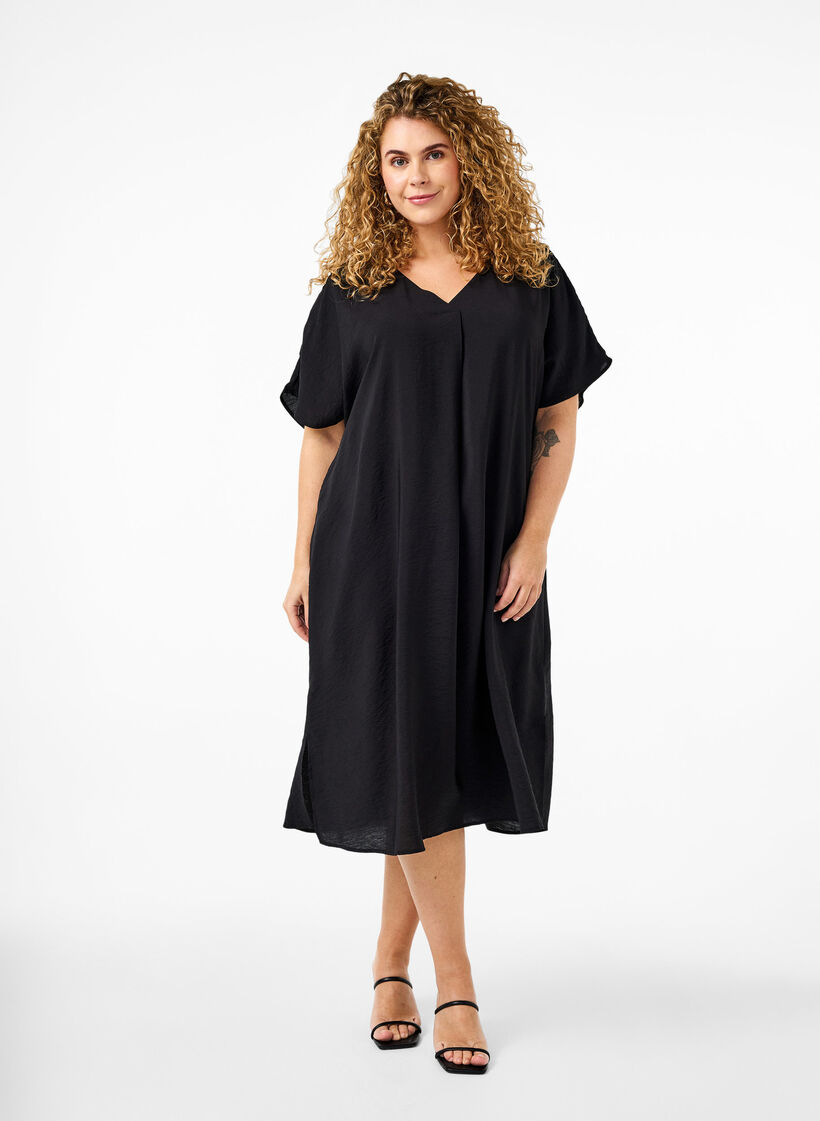 elegant gul v hals vintage kjole